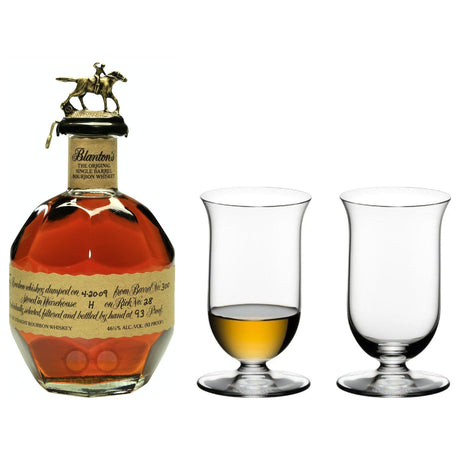 Blanton's Single Barrel & Riedel Vinum Single Malt Glasses — Bottle & 2 Crystal Glasses