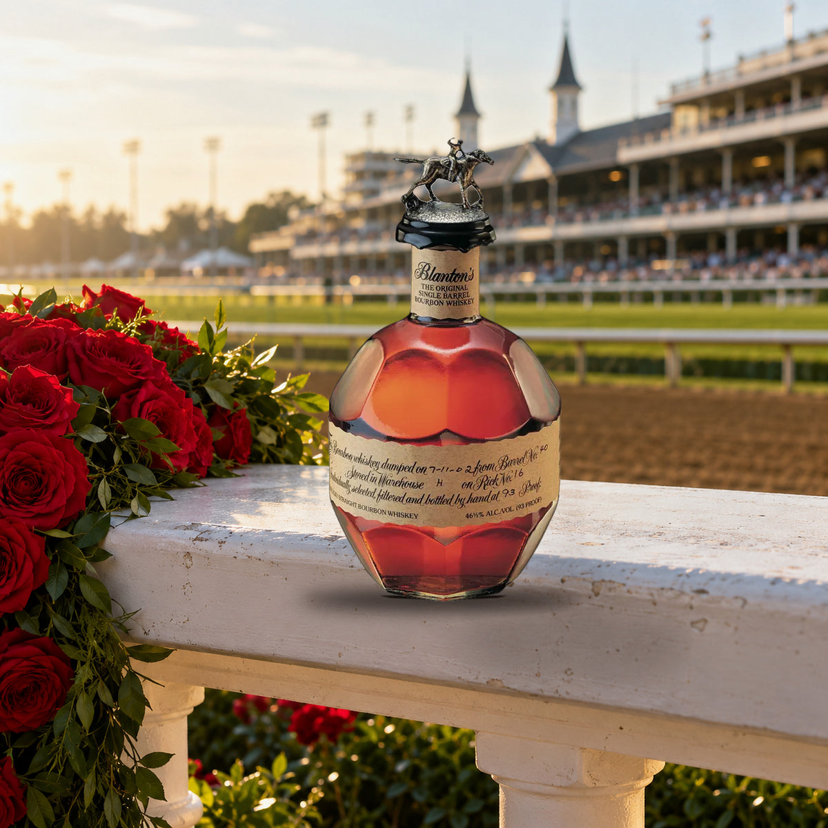 Blanton's Single Barrel Bourbon Whiskey 700mL winners circle roses - Liquor Geeks