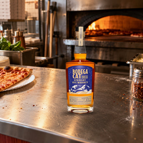 Bodega Cat Straight Rye Whiskey pizza slice counter - Liquor Geeks