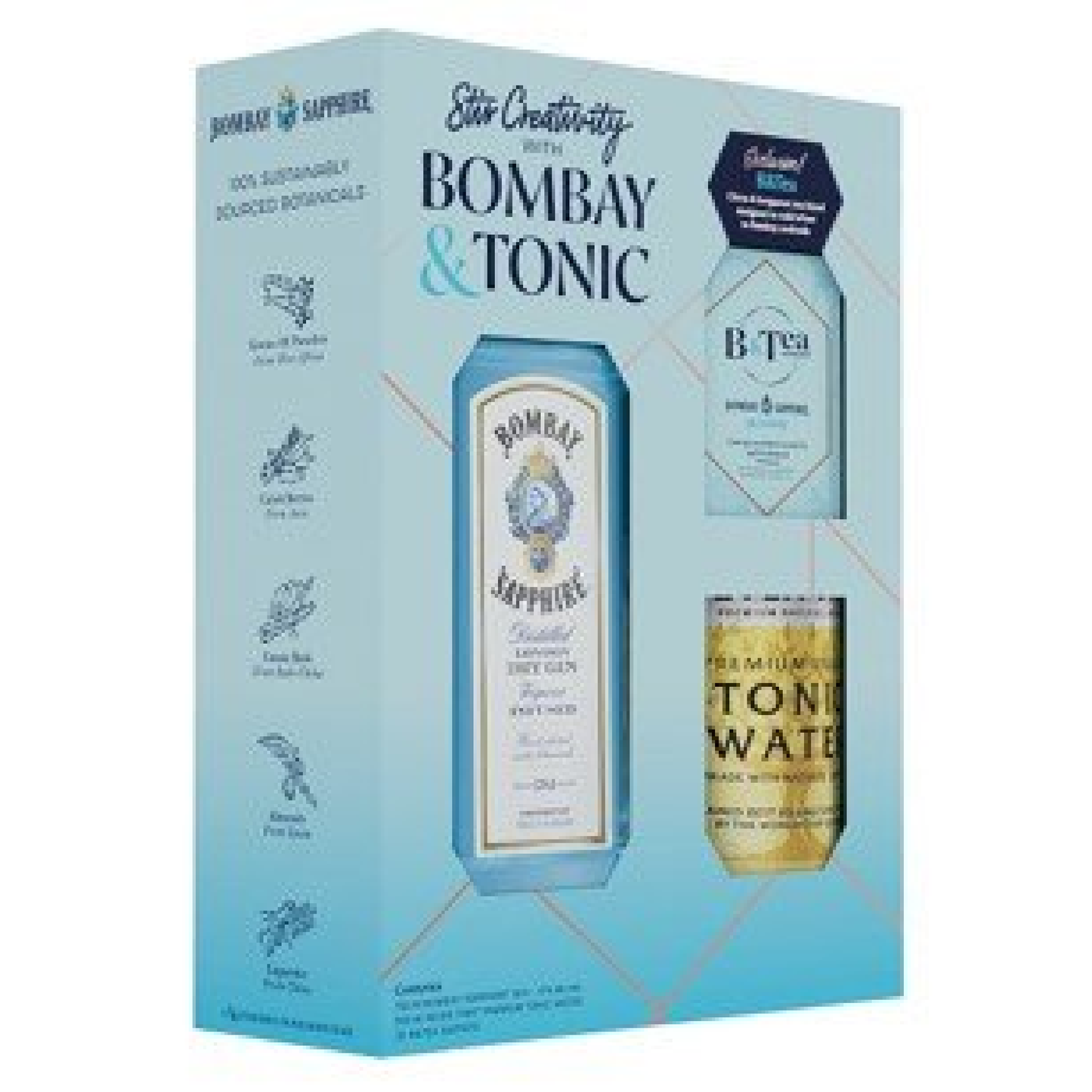 Bombay London Dry Gin Sapphire W/ Fever Tree Tonic Water 500Ml & 2 Tea Bags - Liquor Geeks