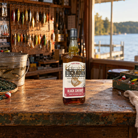 Buckhorn Black Cherry Straight Bourbon Whiskey bait shop counter - Liquor Geeks