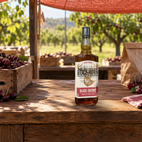 Buckhorn Black Cherry Straight Bourbon Whiskey cherry stand - Liquor Geeks