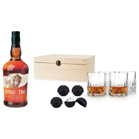 Buffalo Trace & Viski Admiral Tumbler & Ice Box Set — Bottle, 4 Crystal Tumblers & 4 Ice Sphere Molds