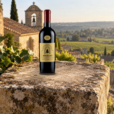 Chateau Angelus Hommage A Elisabeth Bouchet Saint Emilion Grand Cru 2018 With Wood Box chapel stone ledge - Liquor Geeks
