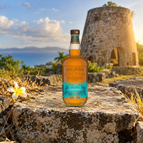 Cruzan Island Reserve Extra Aged 13 Year Rum windmill ruin stone - Liquor Geeks