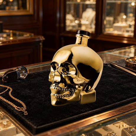 Crystal Head Vodka Gold Edition jewelers counter - Liquor Geeks