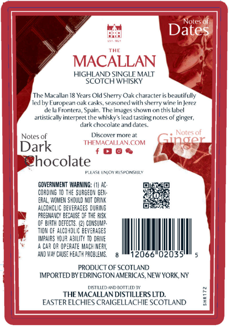 The Macallan 18 Year Old Sherry Oak Single Malt Scotch Whiskey