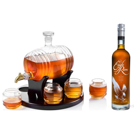 Eagle Rare 10 Year & Whiskey Barrel Decanter Set — Bottle, Barrel Decanter & 4 Glasses
