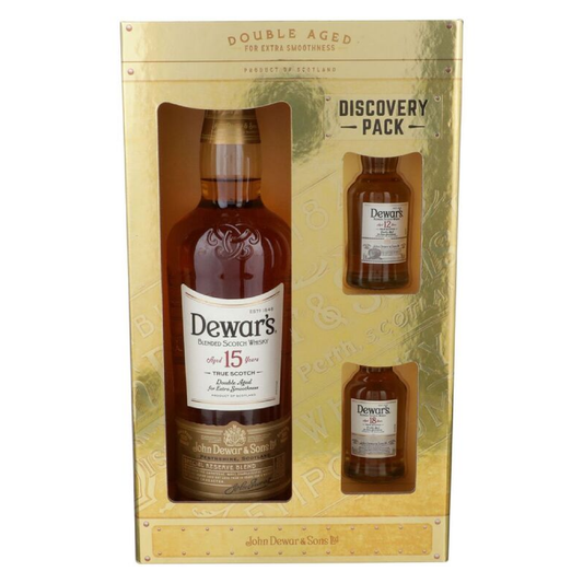 Dewar's Blended Scotch Special Reserve Blend 15 Yr 80 W/ 1 Each 50Ml Special Reserve Blend 12 Yr & Special Reserve Blend 18 Yr - Liquor Geeks