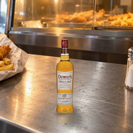 Dewar's Blended Scotch White Label Whiskey chip shop counter - Liquor Geeks