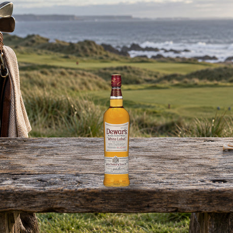 Dewar's Blended Scotch White Label Whiskey golf links bench - Liquor Geeks