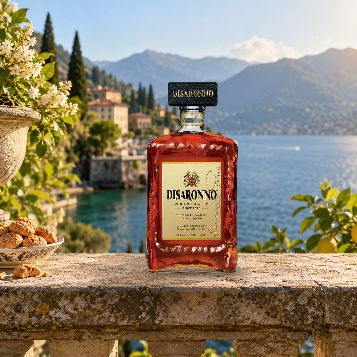 Disaronno Originale Amaretto Liqueur lake como terrace - Liquor Geeks