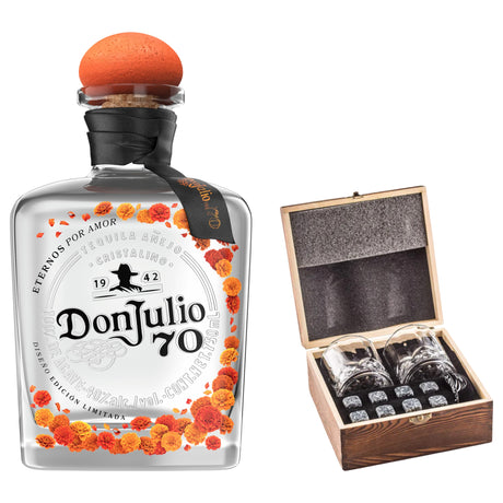 Don Julio 70 Day of the Dead 2026 With Gift — Wooden Box, 2 Glasses & Whiskey Stones
