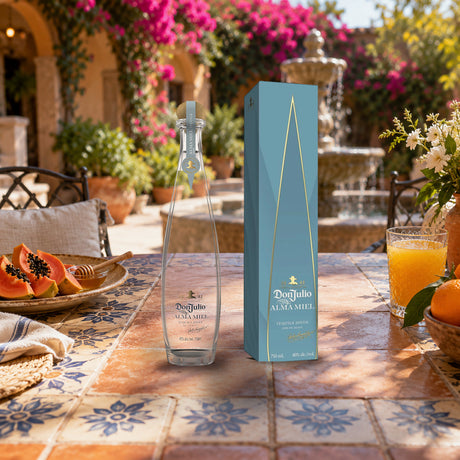 Don Julio Alma Miel Joven Tequila patio breakfast table - Liquor Geeks