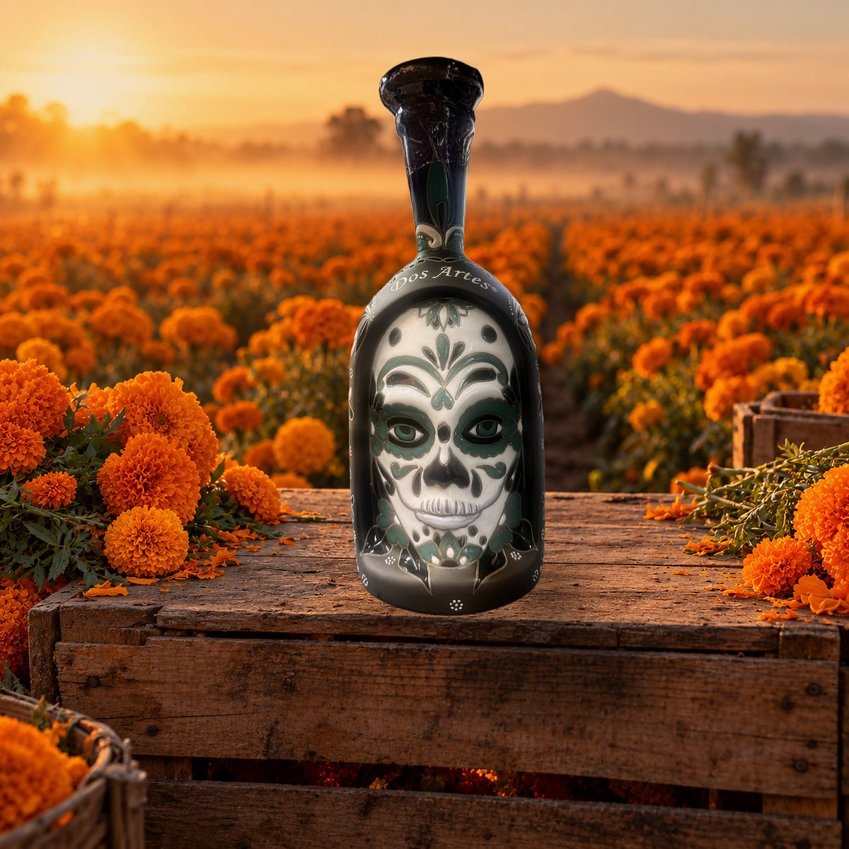 Dos Artes Calavera Extra Añejo Reserva Especial 36 Tequila 2026 Día de Muertos marigold field - Liquor Geeks