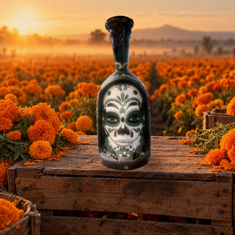 Dos Artes Calavera Extra Añejo Reserva Especial 36 Tequila 2026 Día de Muertos marigold field - Liquor Geeks
