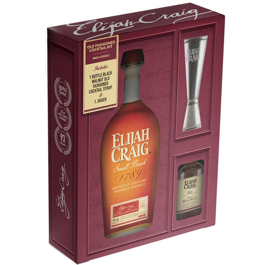 Elijah Craig Straight Bourbon Small Batch W/ Ec Jigger & Gent's Old Fashioned Cockail Syrup - Liquor Geeks