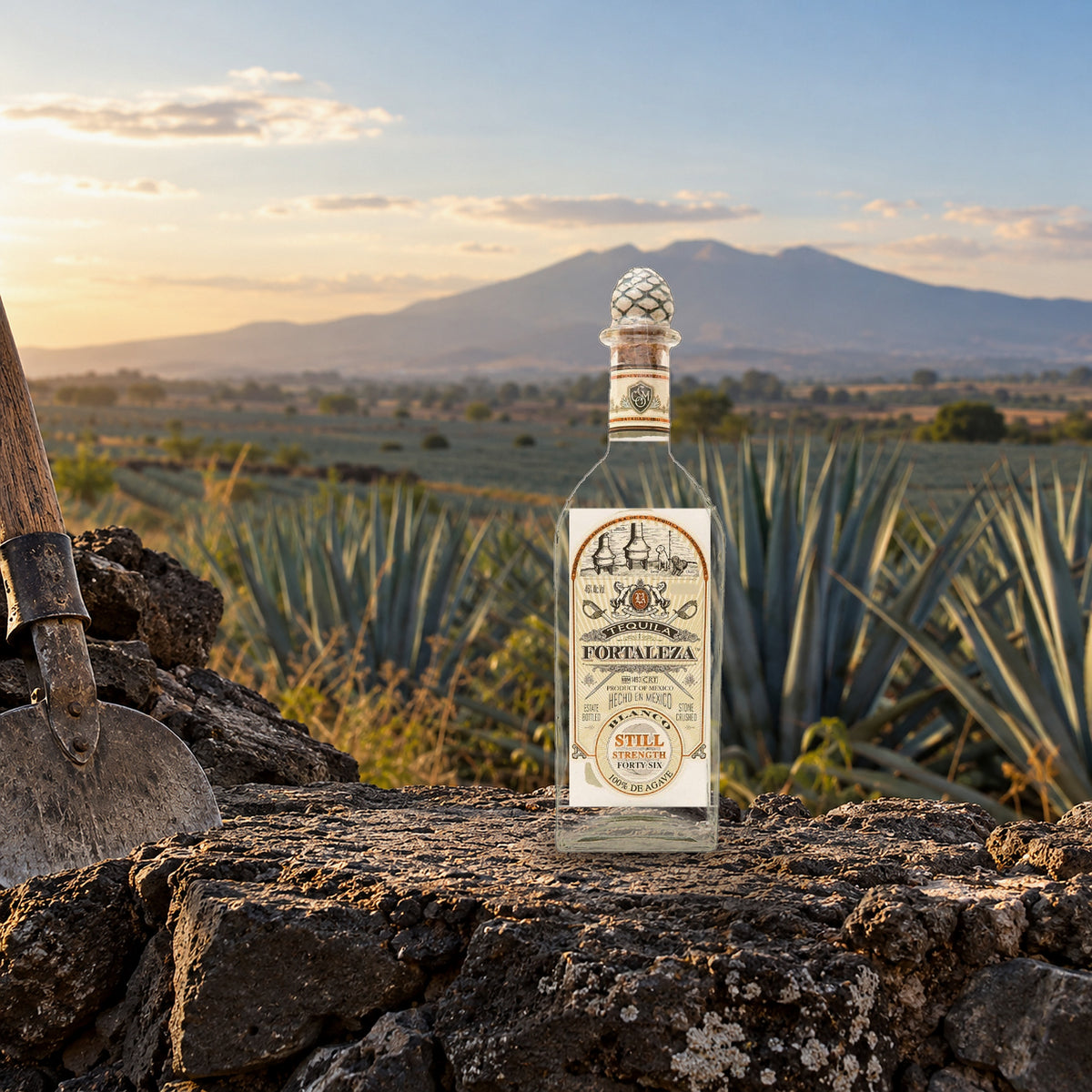Fortaleza Tequila Blanco Still Strength 700mL volcano rock wall - Liquor Geeks