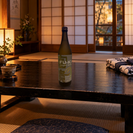 Fuki Junmai Sake Liqueur ryokan table - Liquor Geeks