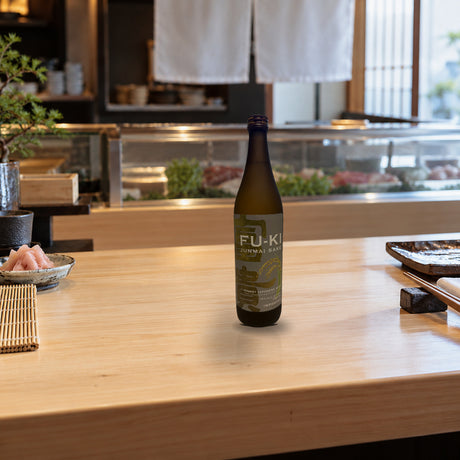 Fuki Junmai Sake Liqueur sushi counter - Liquor Geeks