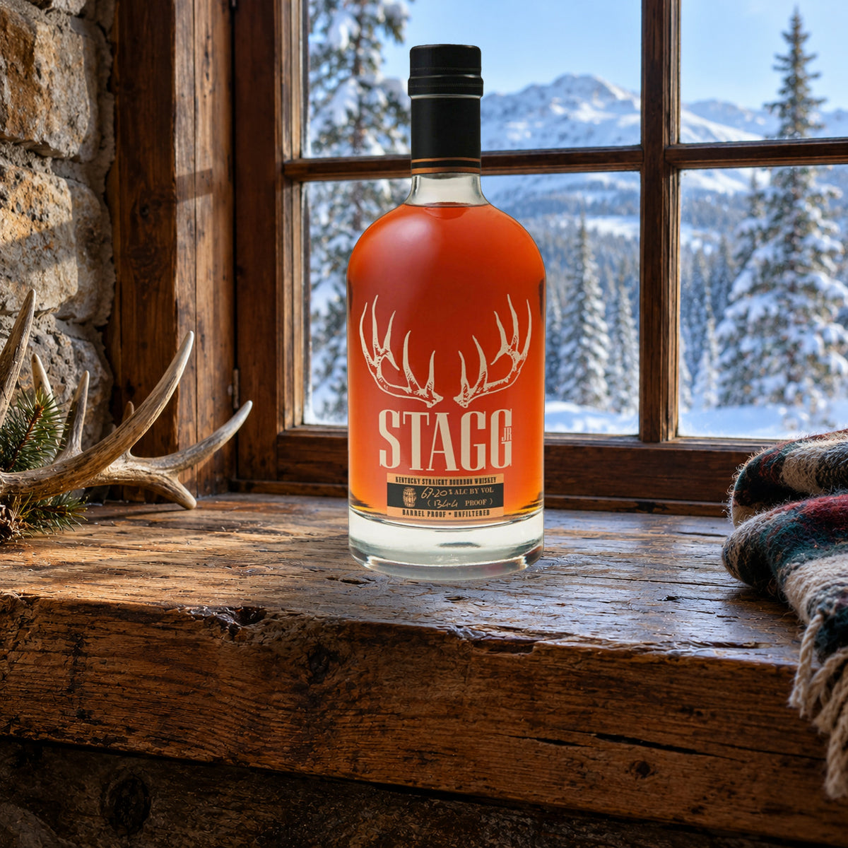 George T. Stagg Jr. Kentucky Straight Bourbon Whiskey antler windowsill - Liquor Geeks