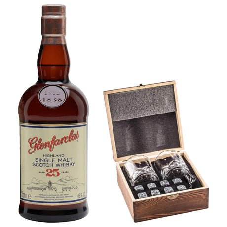 Glenfarclas 25 Year With Gift — Wooden Box, 2 Glasses & Whiskey Stones