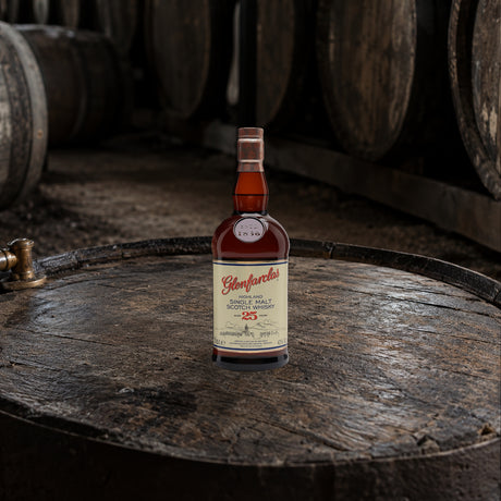 Glenfarclas 25 Years Aged Highland Single Malt Scotch Whiskey dunnage warehouse - Liquor Geeks