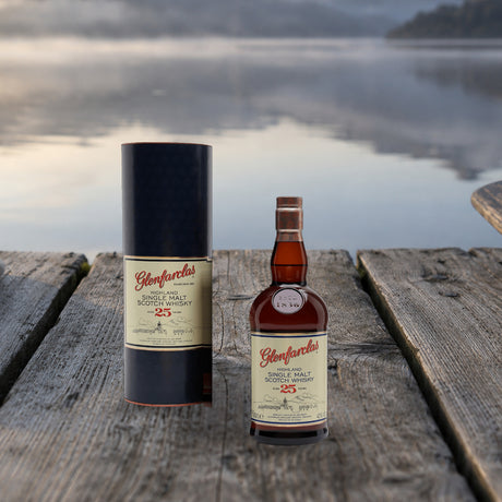 Glenfarclas 25 Years Aged Highland Single Malt Scotch Whiskey loch jetty - Liquor Geeks
