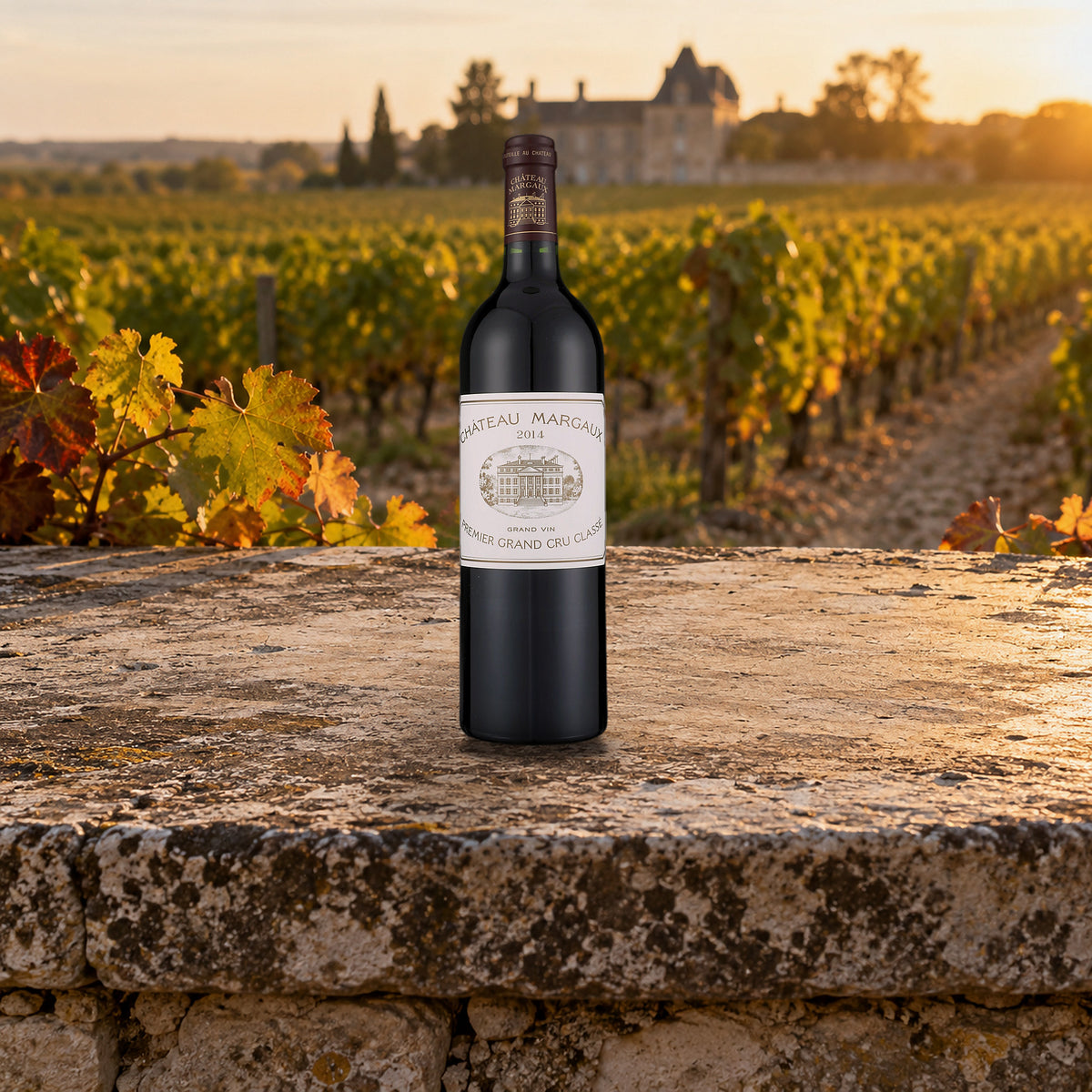 Chateau Margaux Margaux 2014 With Wood Box gravel vineyard wall - Liquor Geeks