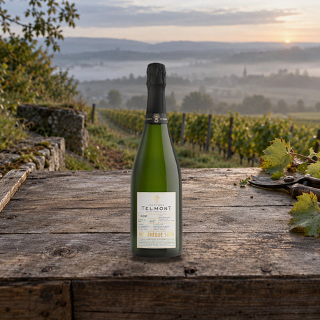 Telmont Champagne Extra Brut Vinothèque 1990 harvest crate dawn - Liquor Geeks