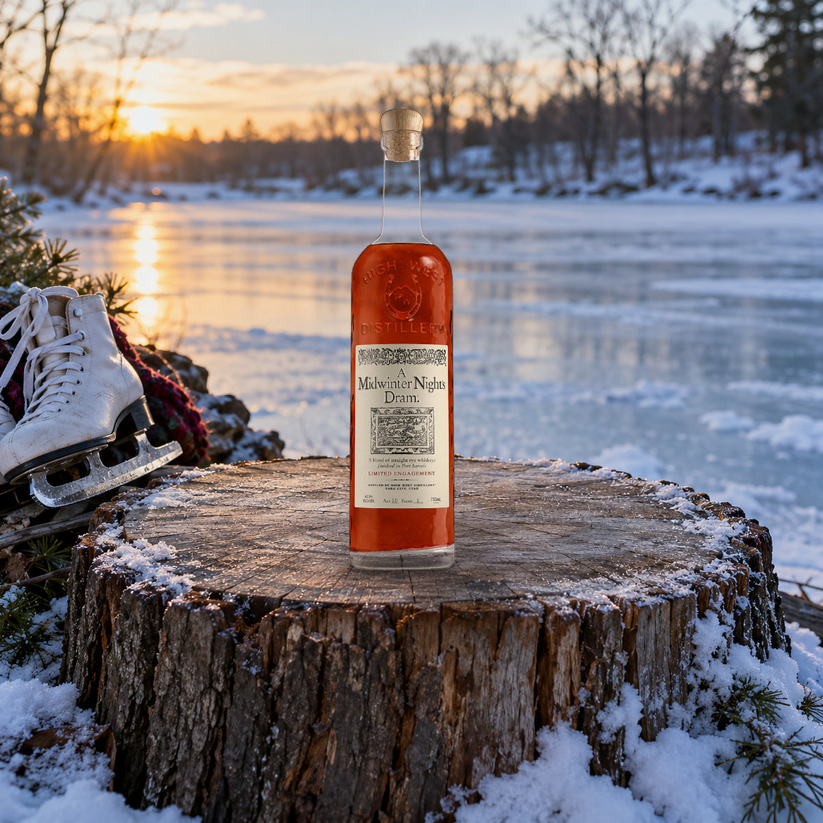 High West A Midwinter Night's Dram Whiskey pond skating log - Liquor Geeks
