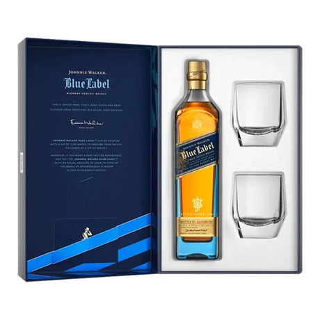 Johnnie Walker Blue Label Blended Scotch Whiskey With Crystal Glasses gift set