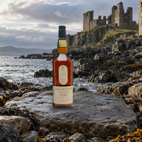 Lagavulin Single Malt Scotch 16 Year Whiskey bay ruin stone - Liquor Geeks