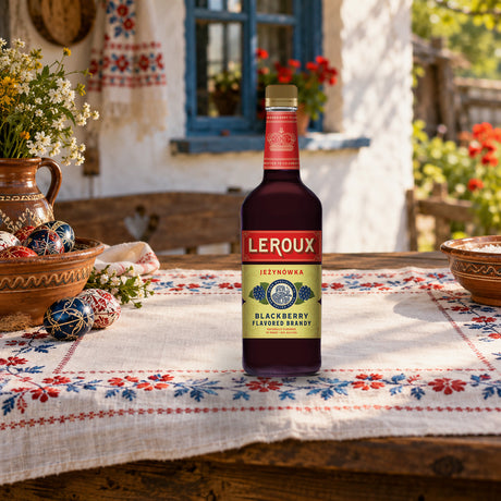 Leroux Blackberry Flavored Brandy Polish Style folk embroidered table - Liquor Geeks