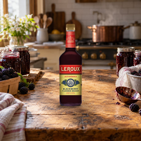 Leroux Blackberry Flavored Brandy Polish Style jam canning table - Liquor Geeks