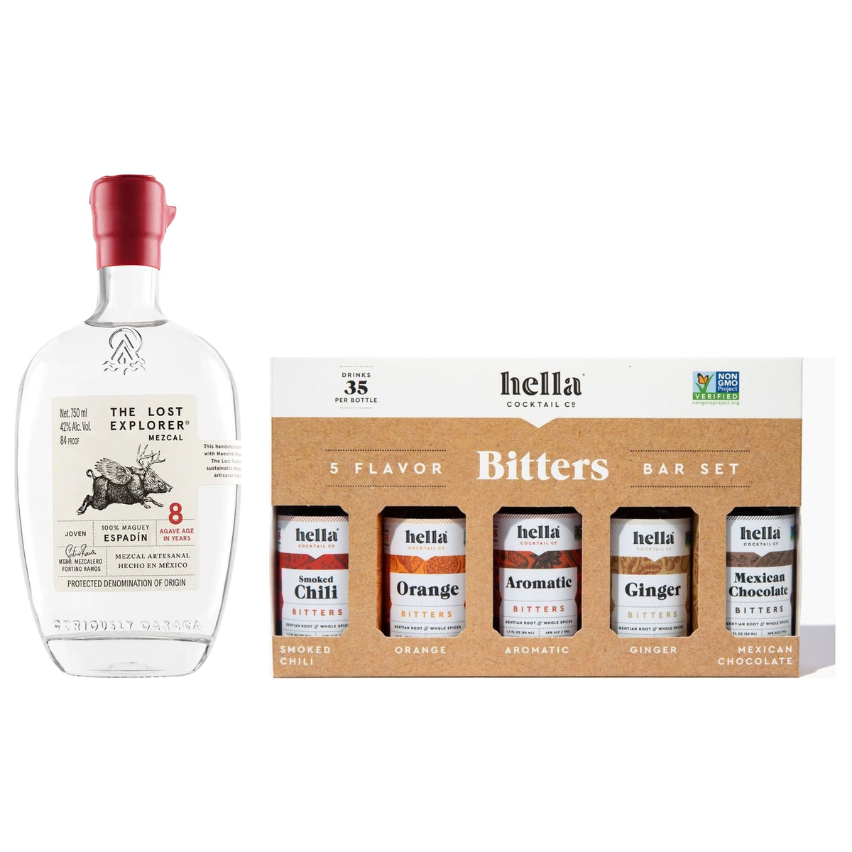 Mezcal & Bitters Set — The Lost Explorer Espadín & Hella 5 Flavor Bitters Bar Set