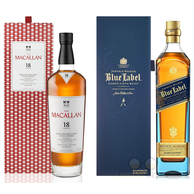 The Macallan 18 Double Cask & Johnnie Walker Blue Label Pair