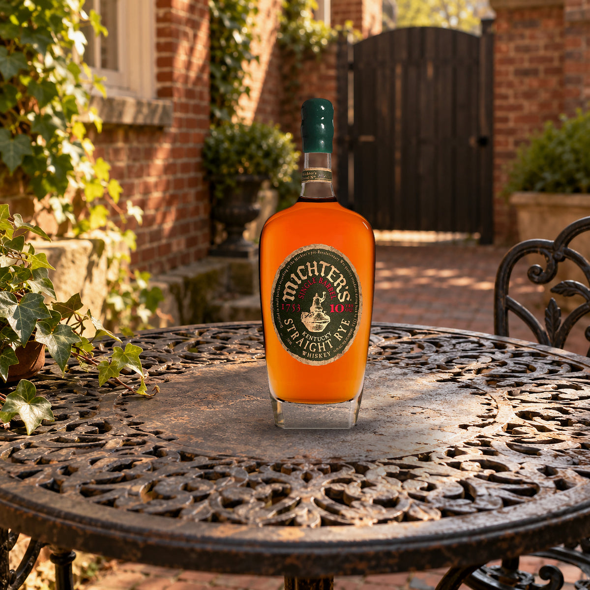 Michter's 10 Year Single Barrel Kentucky Straight Rye Whiskey colonial brick courtyard - Liquor Geeks