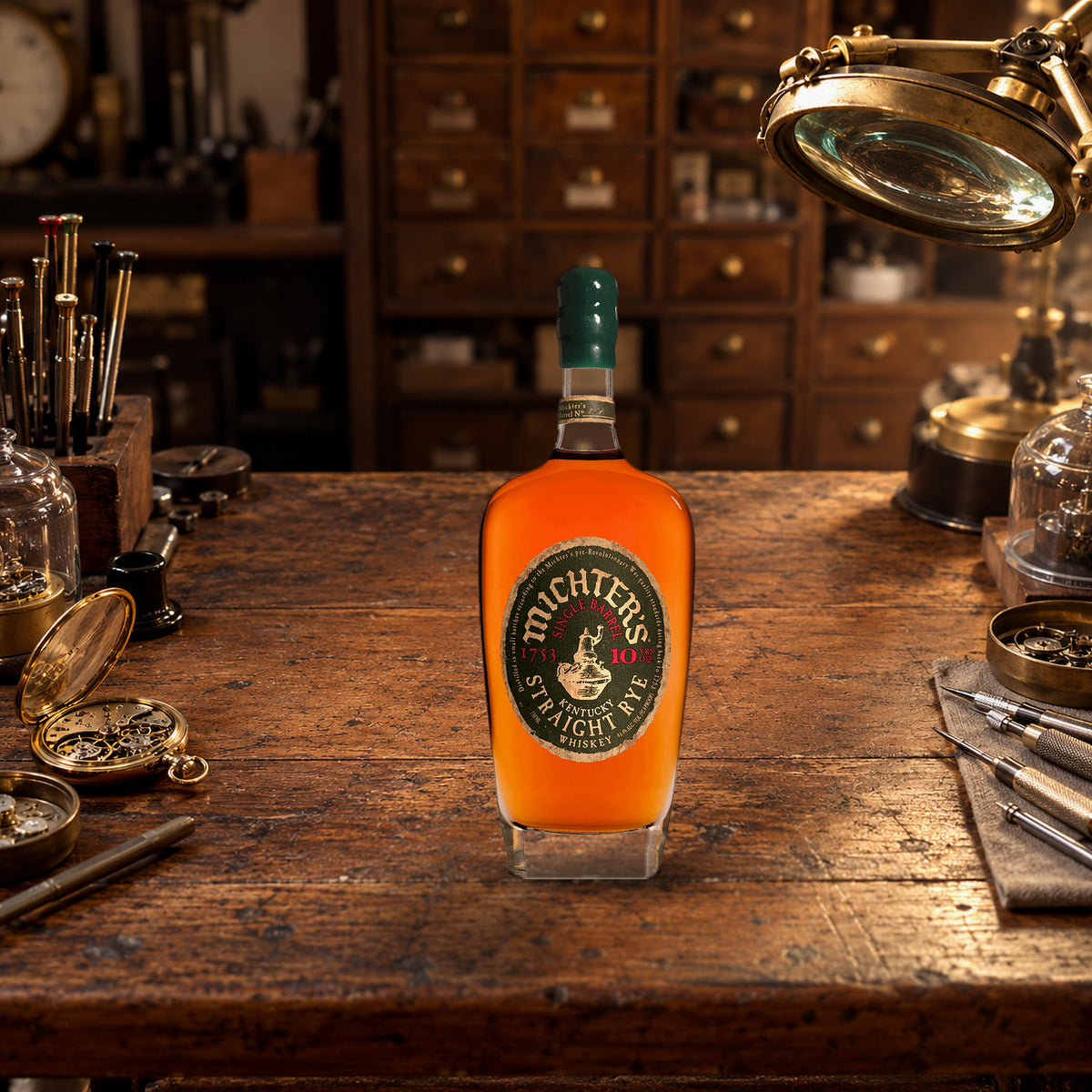 Michter's 10 Year Single Barrel Kentucky Straight Rye Whiskey watchmaker bench - Liquor Geeks