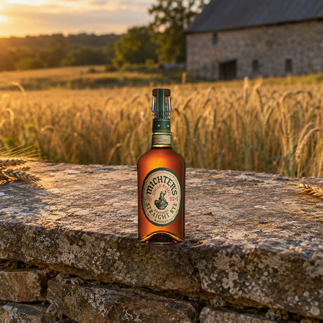 Michters US1 Single Barrel Straight Rye Whiskey rye field wall - Liquor Geeks