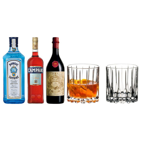 Negroni Kit — Bombay Sapphire, Campari, Carpano Antica & Riedel Rocks Glasses