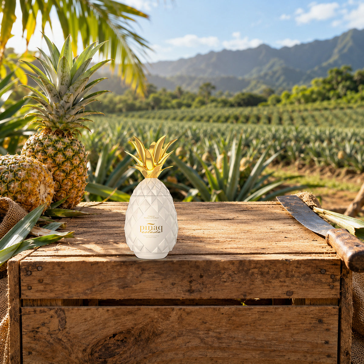 Pinaq Colada Liqueur pineapple crate - Liquor Geeks