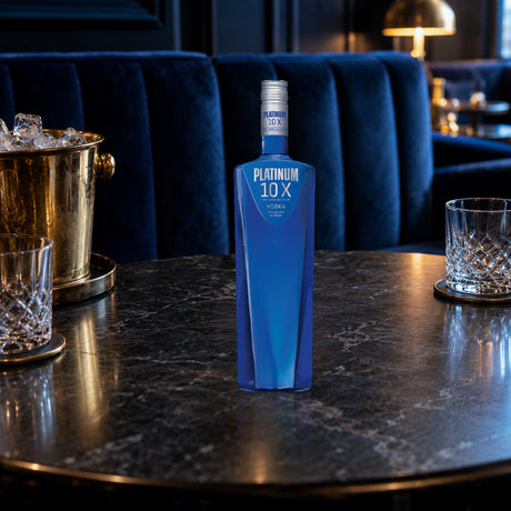 Platinum 10X Vodka blue velvet booth - Liquor Geeks