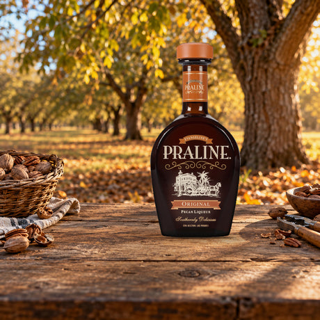 Praline Original Pecan Liqueur pecan orchard table - Liquor Geeks