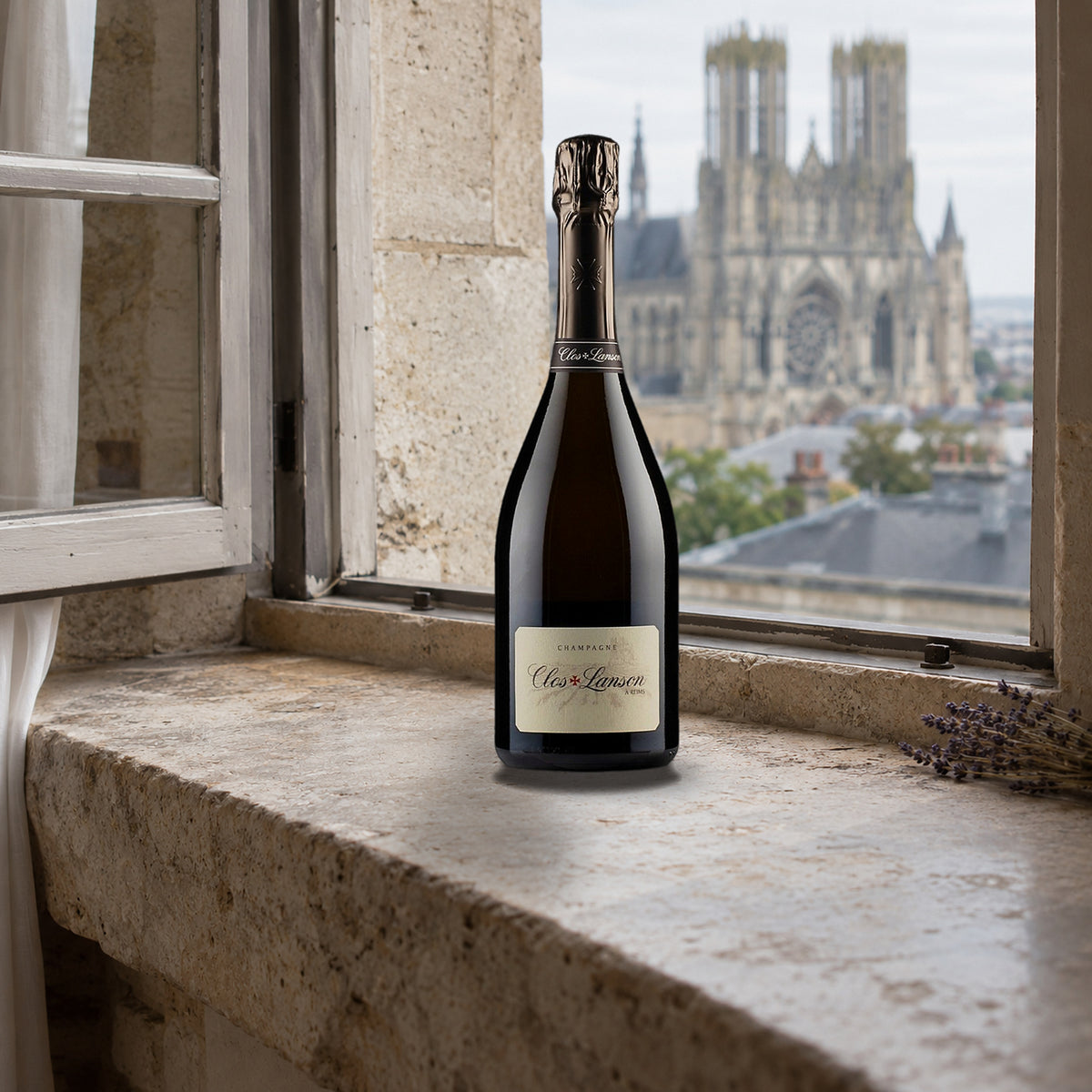 Lanson Champagne Brut Blanc De Blancs Clos Lanson 2007 With Wood Box reims window sill - Liquor Geeks