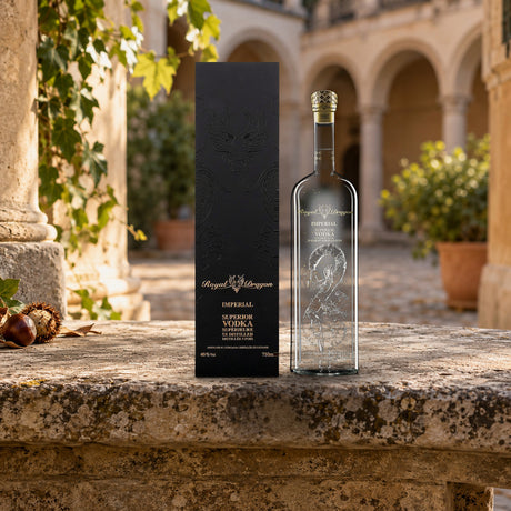 Royal Dragon Imperial Vodka castle courtyard bench - Liquor Geeks