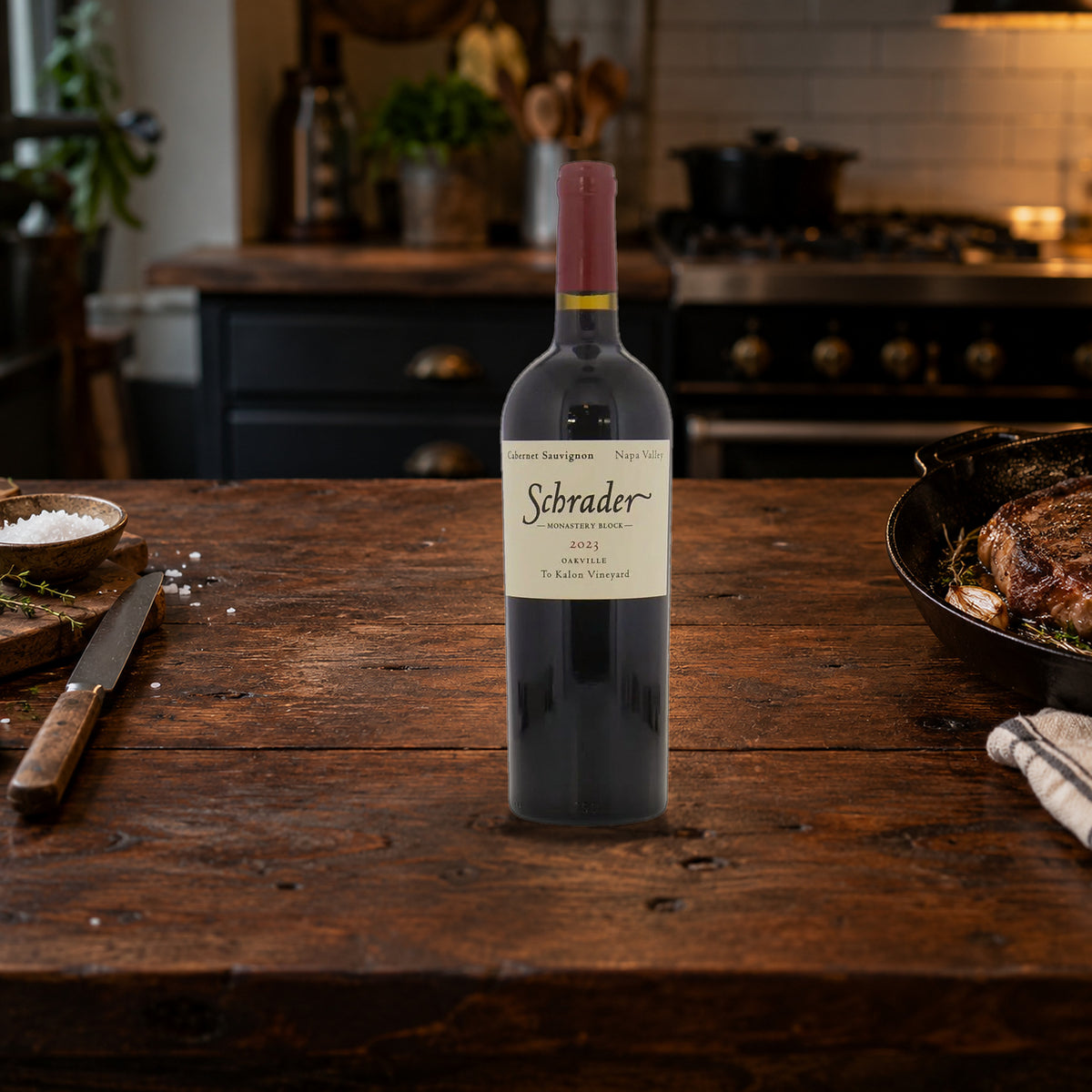 Schrader Cabernet Sauvignon Monastery Block To Kalon Vineyard Oakville 2023 skillet steak table - Liquor Geeks