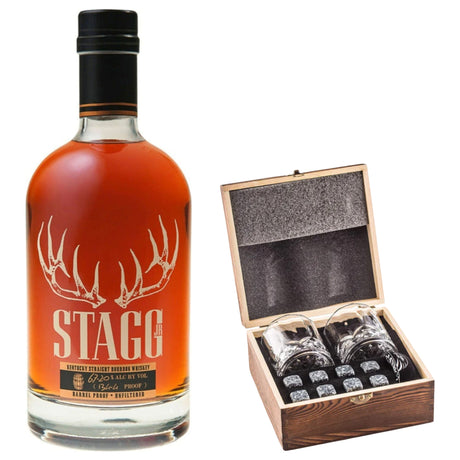 Stagg Jr. With Gift — Wooden Box, 2 Glasses & Whiskey Stones