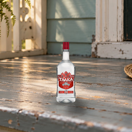 Taaka 100 Proof Vodka shotgun house stoop - Liquor Geeks