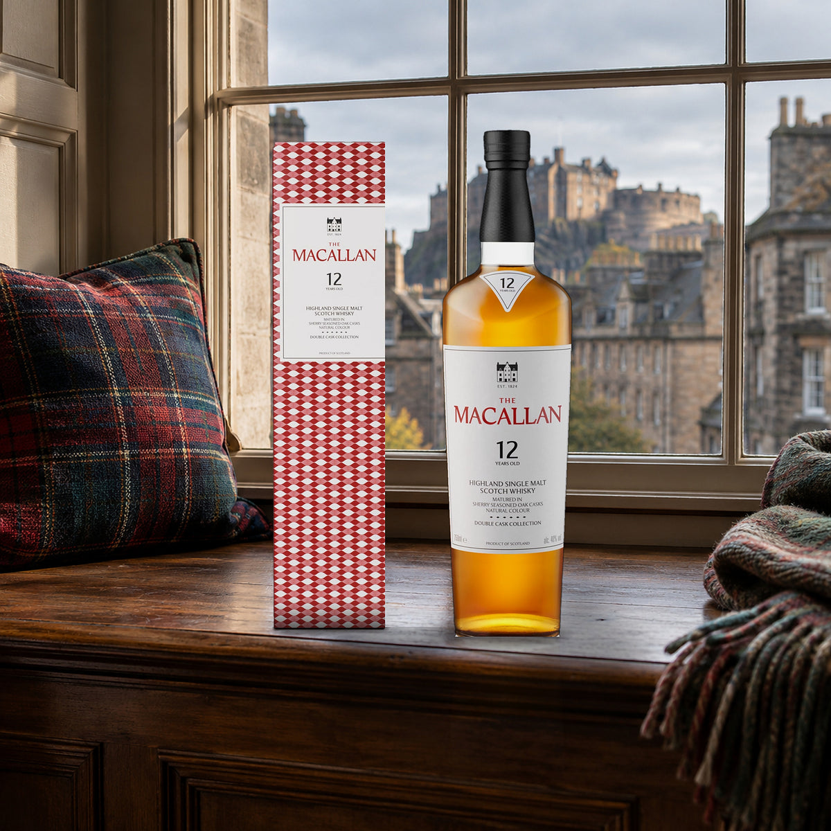 The Macallan 12 Year Old Double Cask Single Malt Scotch Whiskey townhouse window seat - Liquor Geeks